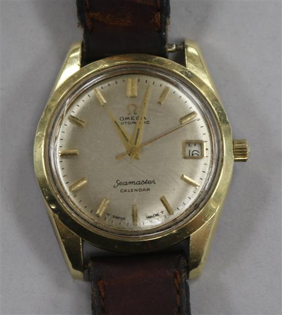 A gentlemans steel and gold plated Omega Seamaster Calendar automatic wrist watch.